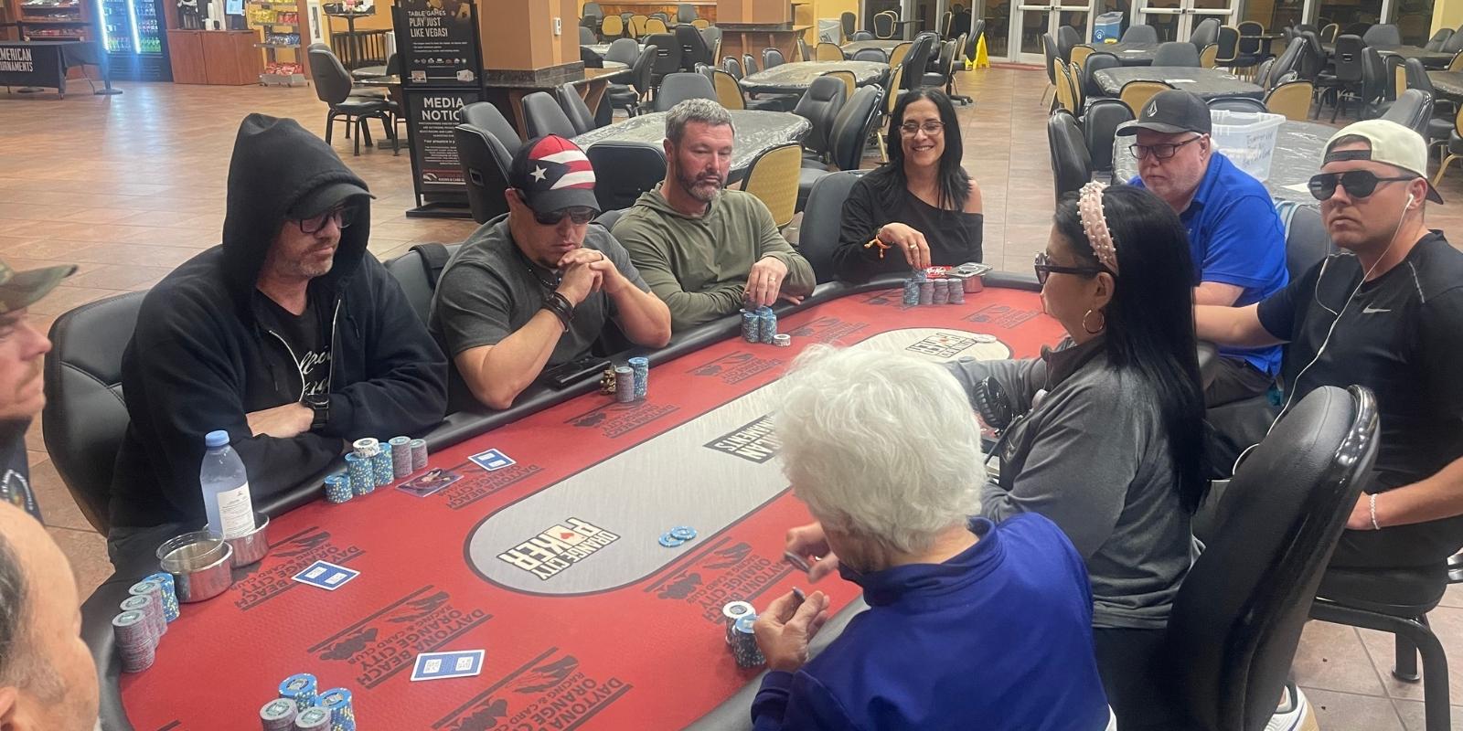 a group of people sitting around a poker table