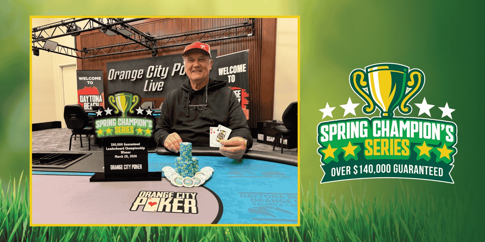 Man celebrating poker tournament victory