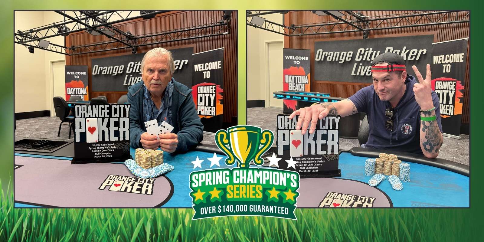 Two poker players with cards