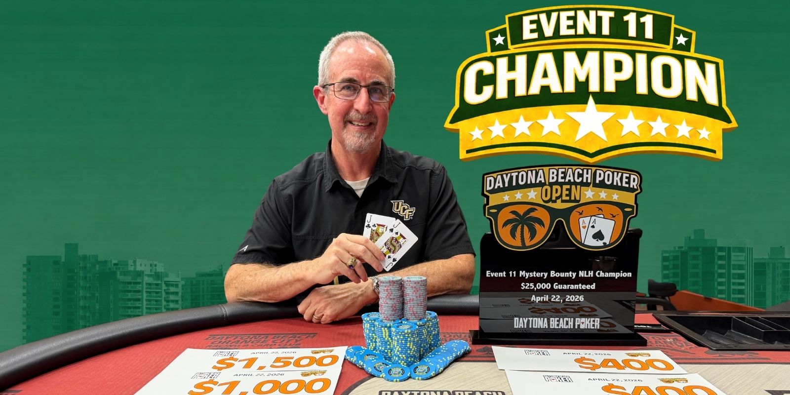 Poker champion holding winning cards