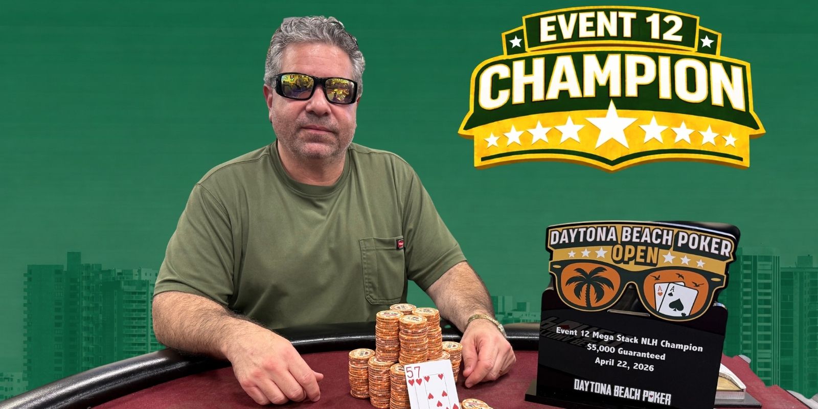 Poker champion with winning chips