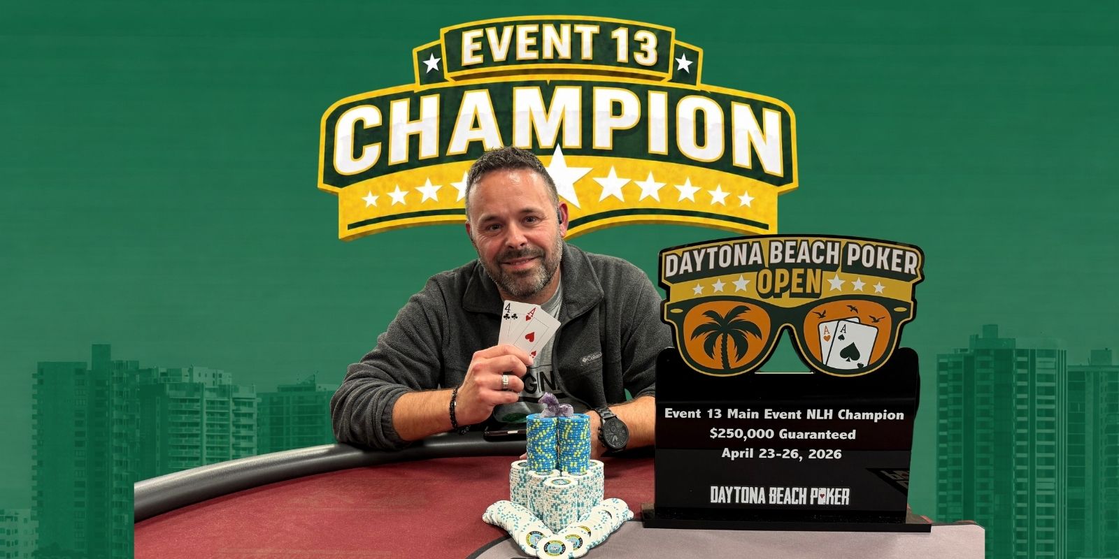 Poker champion holding winning hand