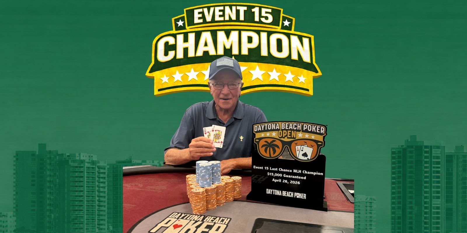 Poker champion holding winning cards