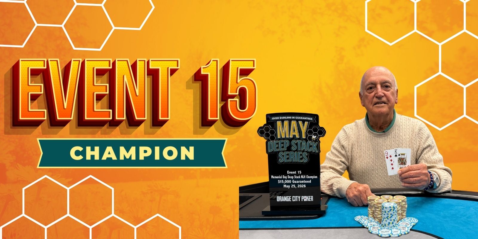 Poker champion with winning hand