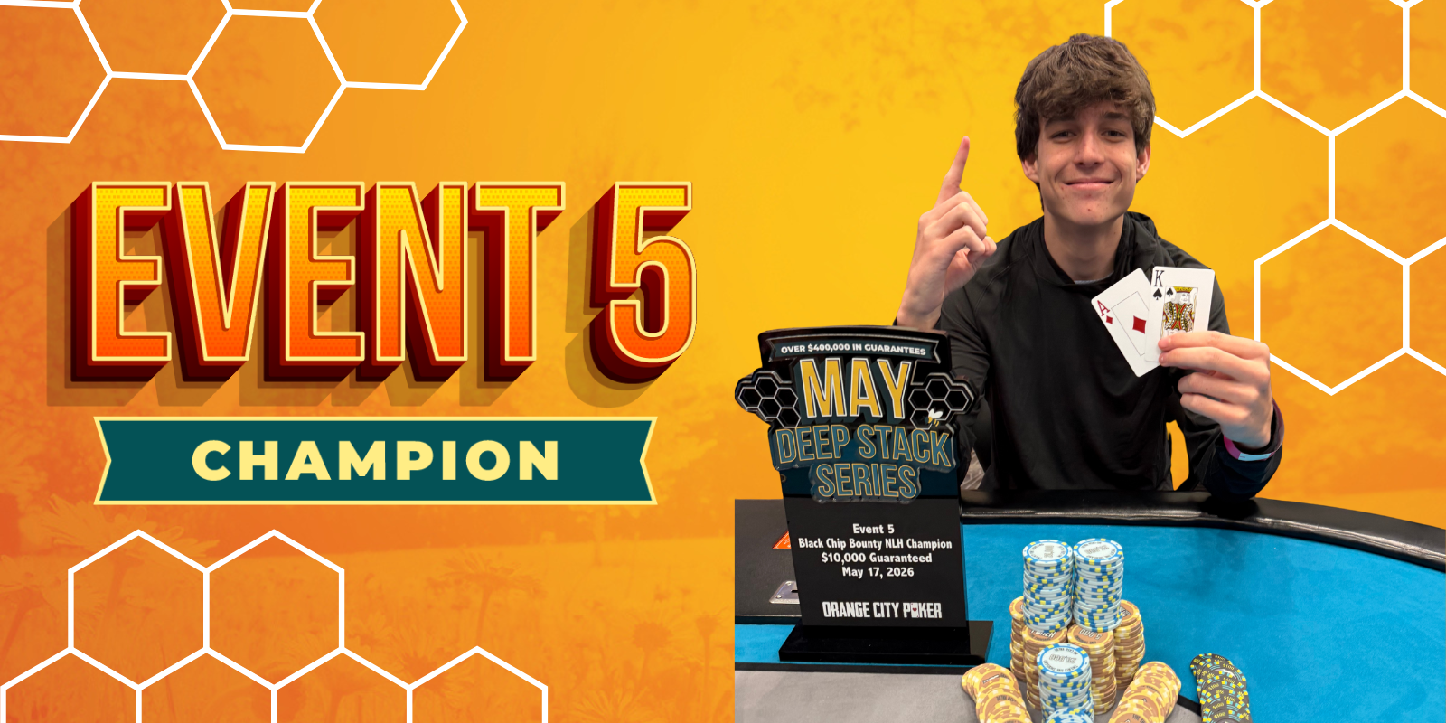 Poker champion holding winning hand
