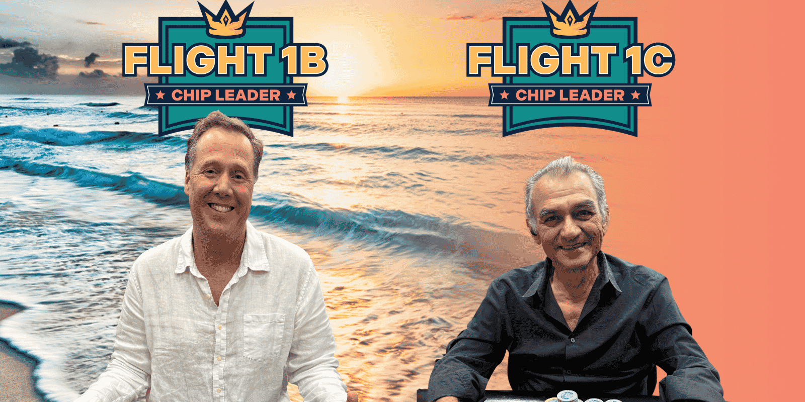 Two chip leaders by the ocean