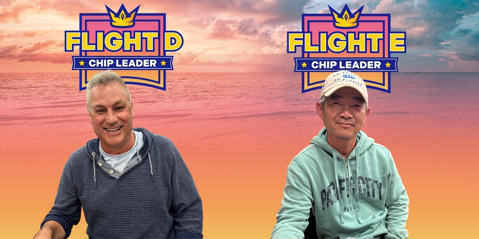 Two chip leaders at a poker event